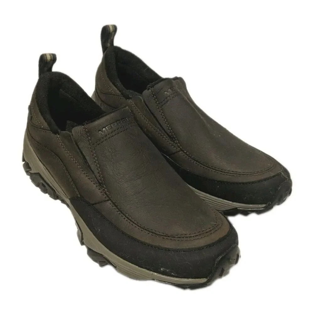 Merrell Coldpack Ice+ Moc Waterproof Shoes Men 8.5 Brown Leather Slip On J49821